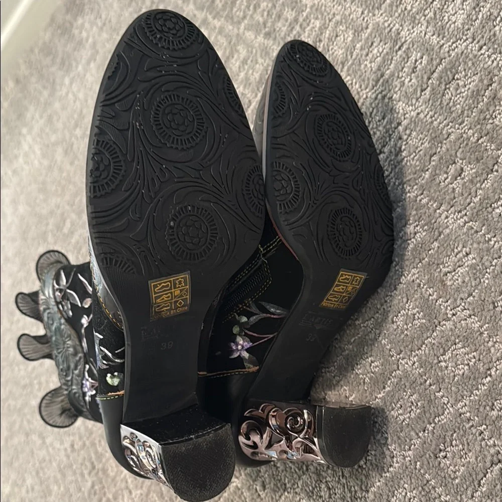 GUC L'ARTISTE Gaga Mid-Calf Leather Boots in Black & Multicolor size 39 - Picture 8 of 12